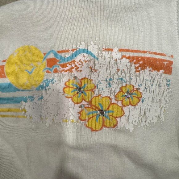 Y2K Ringer Tee M Self Esteem Sunset Beach Surf Print Floral Rhinestone - Picture 7 of 8